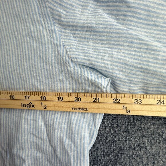 Eleventy Button Up Shirt Striped Blue White Long Sleeve Linen Woven Medium Adult - Picture 7 of 15